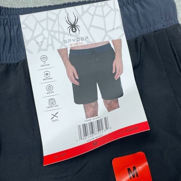 Spyder Swim Mens Black Swim Shorts 7.5" Inseam Medium UPF 30+ a0933 - Picture 3 of 8